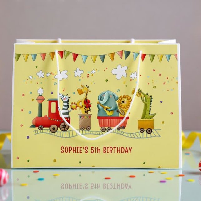 Music train with wild animals kids birthday large gift bag (Creator Uploaded)