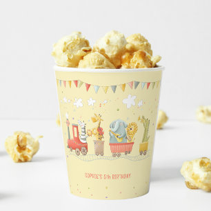 Music train with wild animals kids birthday paper cups