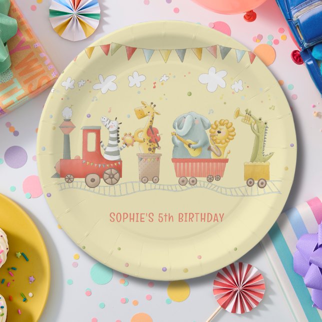 Music train with wild animals kids birthday paper plate (Creator Uploaded)