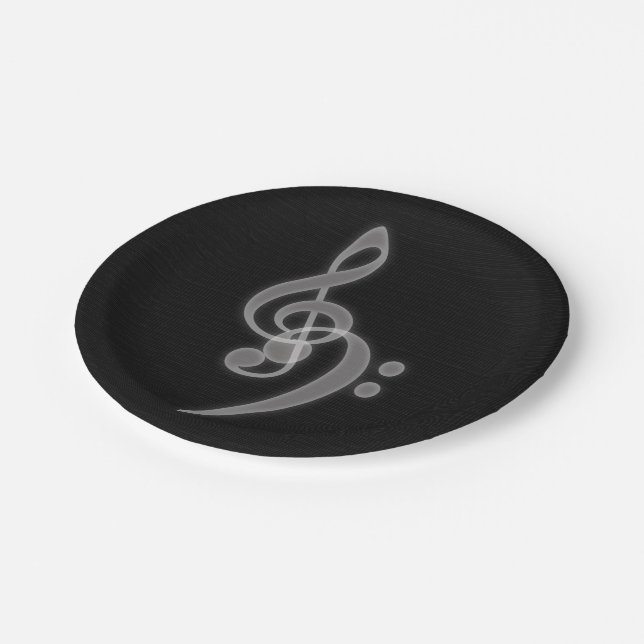 Music - Treble and Bass Clef Black Paper Plates (Angled)