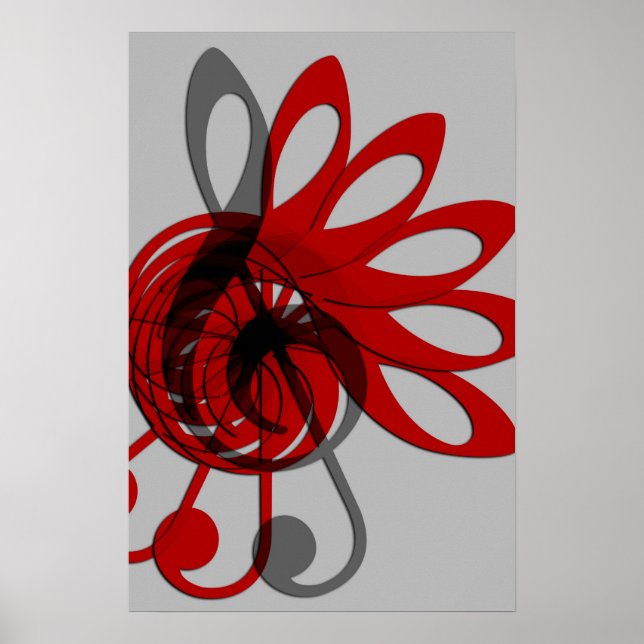 Music Treble Clef Abstract in Gray Red and Black Poster (Front)