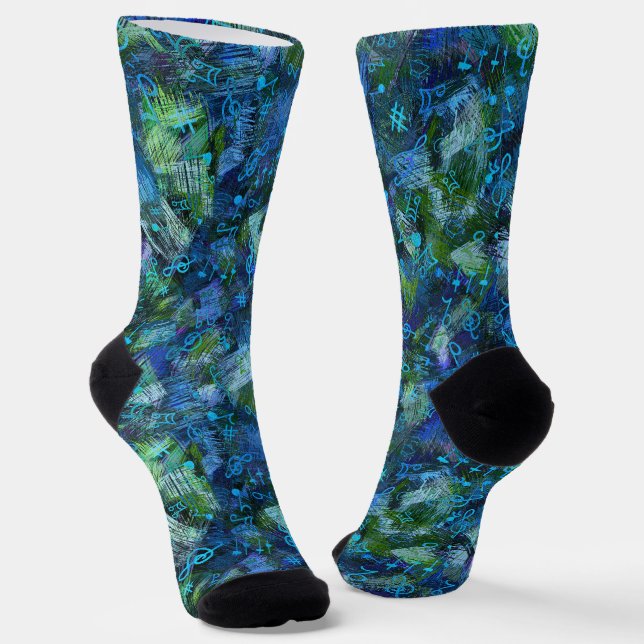 Music Treble Clef and Notes Abstract Pattern Socks (Angled)