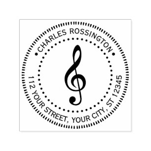 Music Treble Clef G Clef Round Name Return Address Self-inking Stamp
