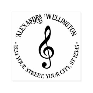 Music Treble Clef G Clef Round Name Return Address Self-inking Stamp