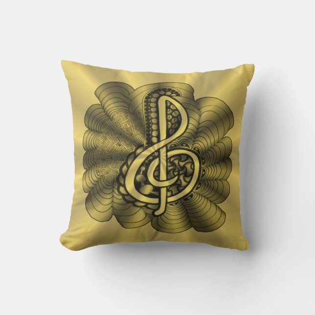 Music Treble Clef Gold Customised Cushion (Front)