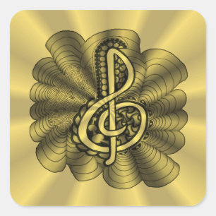 Music Treble Clef Gold Metallic Art Square Sticker