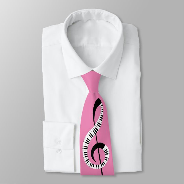Music Treble Clef Piano Keys Musician Pink Tie (Tied)
