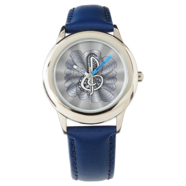Music Treble Clef Silver Watch (Front)
