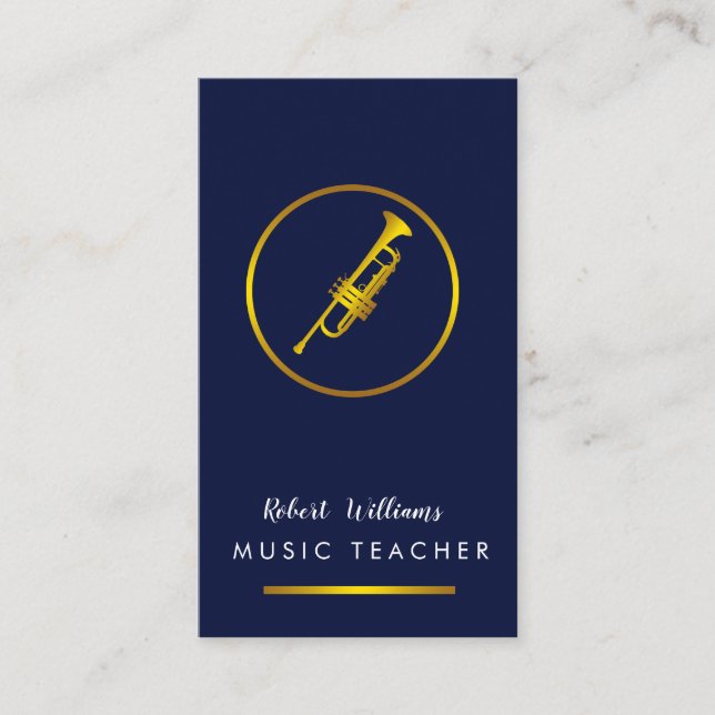 Music Trumpet Gold Instrument Bass Band  Musician Business Card (Front)