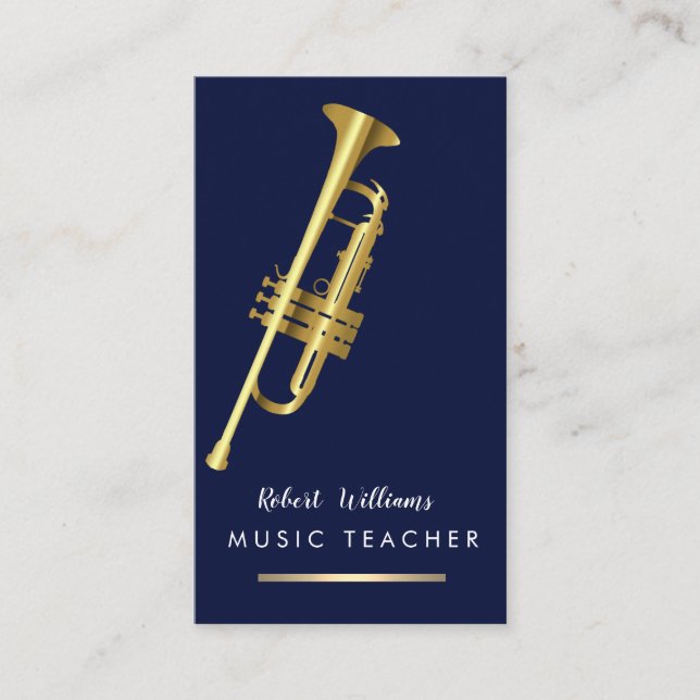 Music Trumpet Instrument Bass Band  Musician Gold Business Card (Front)