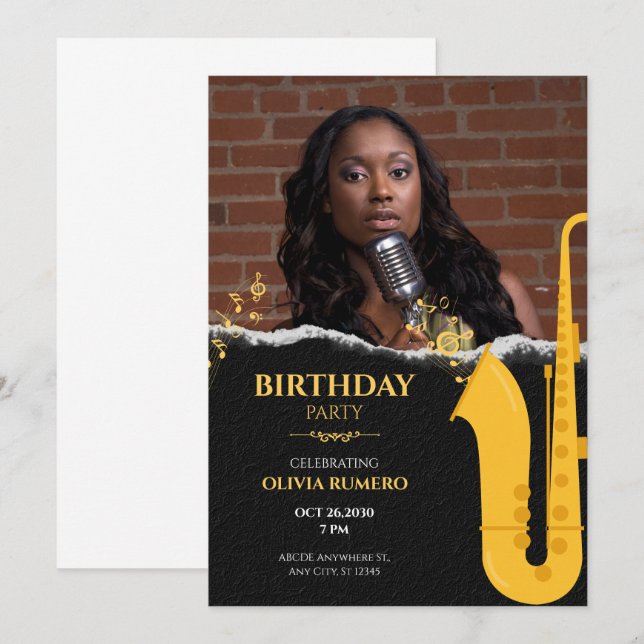 Music Trumpet jazz photo birthday  Invitation (Front/Back)