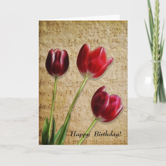 Music & Tulips Birthday Card (Front)