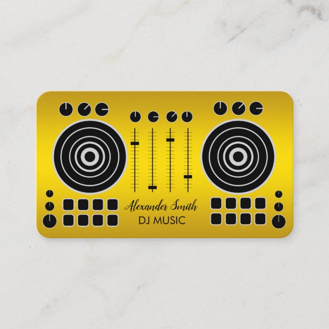 Music Turntable Black and Gold DJ Player Business  Business Card (Front)