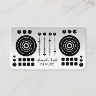 Music Turntable Black and Silver White DJ Player Business Card