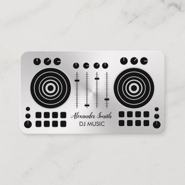 Music Turntable Silver Black DJ Player Sound  Busi Business Card (Front)
