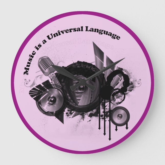 Music Universal Language Pink Black Large Clock (Front)