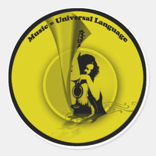 Music Universal Language Yellow Black Classic Round Sticker