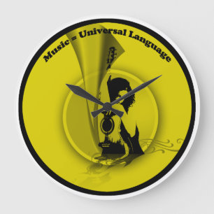 Music Universal Language Yellow Black Large Clock