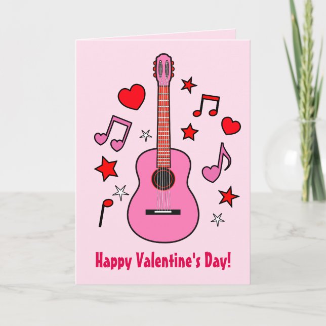 Music Valentine's Day with Guitar Holiday Card (Front)