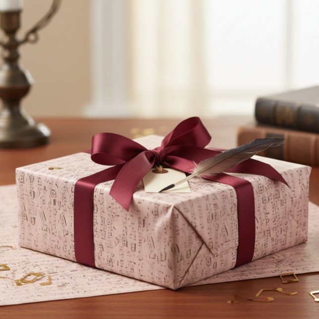 Music Vintage Blue Pink Musical Notes Wrapping Paper (Creator Uploaded)