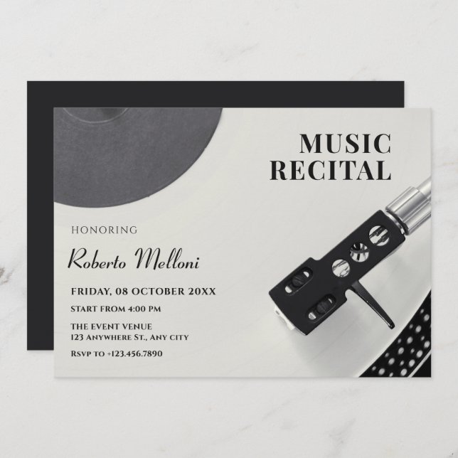Music vinyl recital invitation (Front/Back)