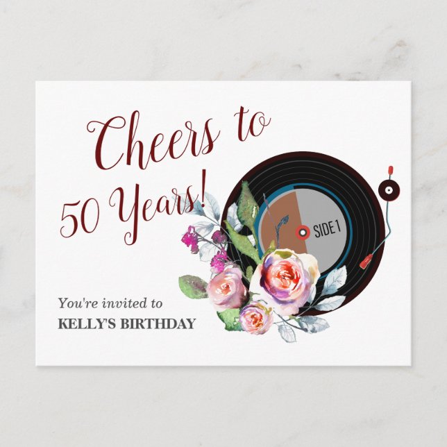 music vinyl record birthday Invitation Postcard (Front)