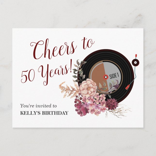 music vinyl record birthday Invitation Postcard (Front)