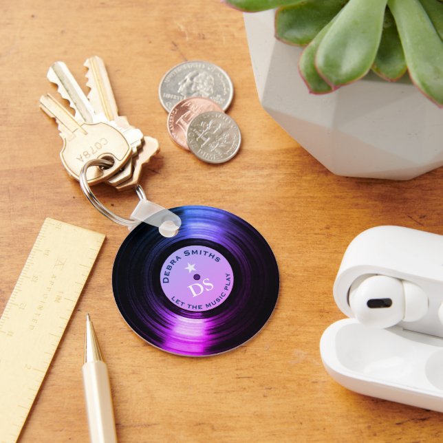 Music vinyl record purple key ring (Desk)