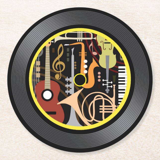 Music Vinyl Record Round Paper Coaster (Front)
