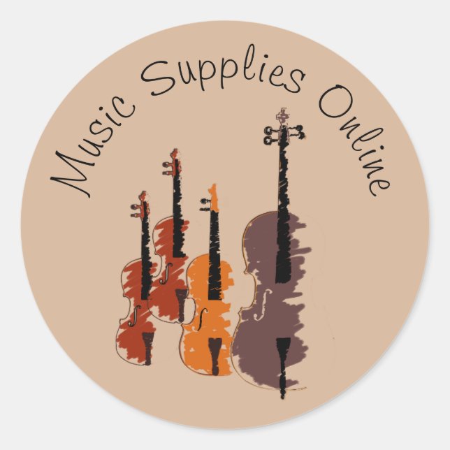 Music violin design Gift business branding Classic Round Sticker (Front)