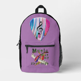 Music was my first love, keyboard, guitar printed backpack