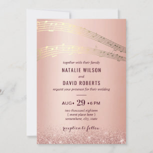 Music Wedding Modern Rose Gold Background Invitation