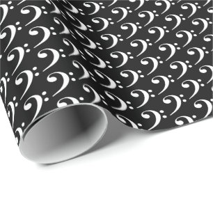 Music White Bass Clef on Black Wrapping Paper