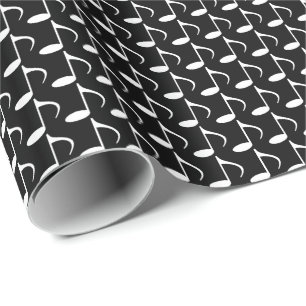 Music White Eighth Notes on Black Wrapping Paper
