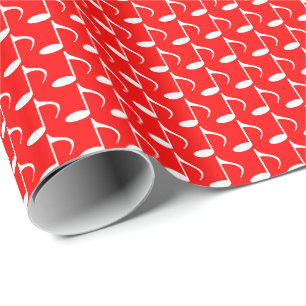 Music White Eighth Notes on Red Wrapping Paper
