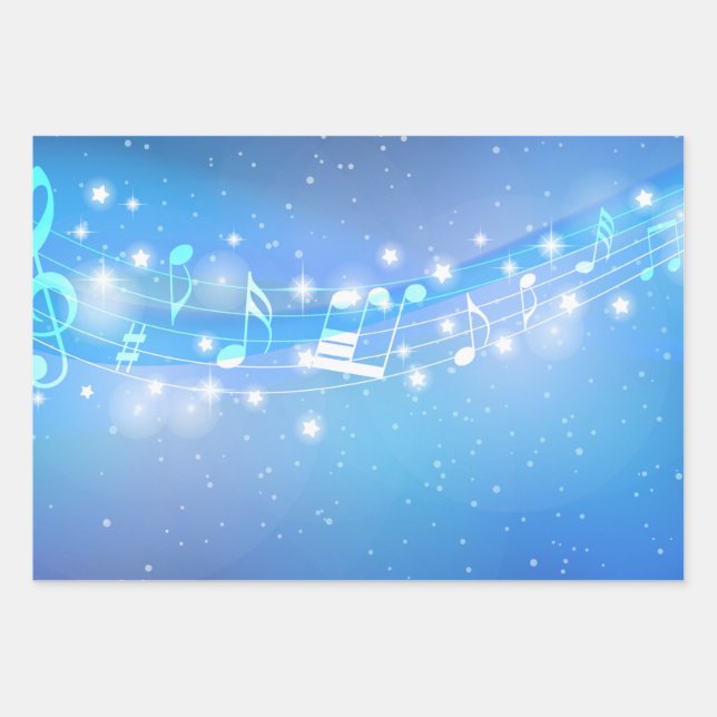 Music with stars background wrapping paper sheet (Front 2)