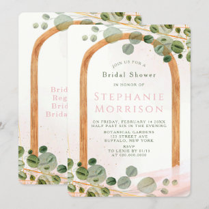 Music Wooden Arch Eucalyptus Pink Bridal Shower Invitation