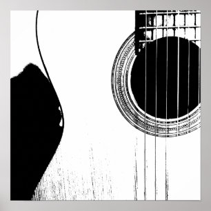 Musical Abstract Acoustic Guitar Black and White Poster