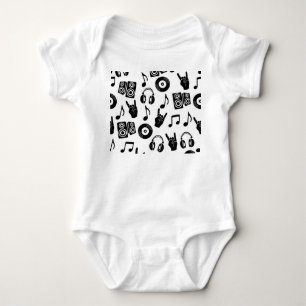 Musical Accessories: Monochrome Vintage Pattern. Baby Bodysuit