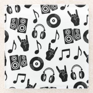 Musical Accessories: Monochrome Vintage Pattern. Glass Coaster