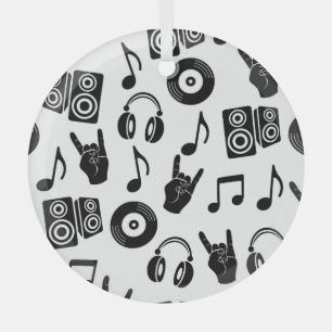 Musical Accessories: Monochrome Vintage Pattern. Glass Tree Decoration