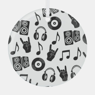 Musical Accessories: Monochrome Vintage Pattern. Glass Tree Decoration