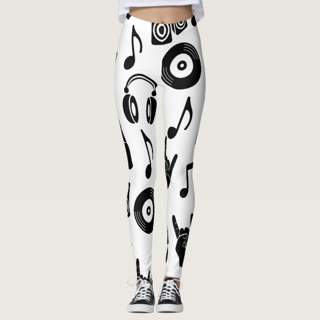 Musical Accessories: Monochrome Vintage Pattern. Leggings (Front)