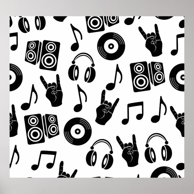 Musical Accessories: Monochrome Vintage Pattern. Poster (Front)