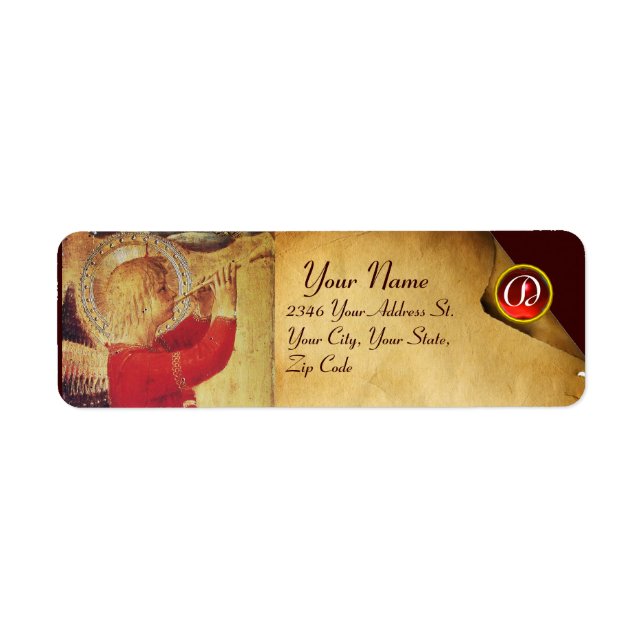 MUSICAL ANGEL IN GOLD AND RED MONOGRAM (Front)