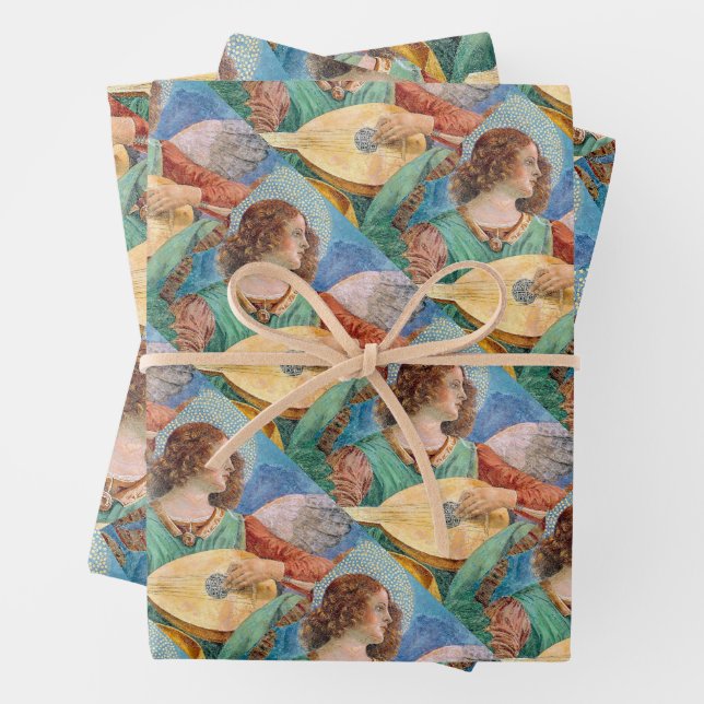Musical angel playing guitar wrapping paper sheet (In situ)