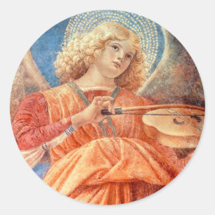 Musical angel playing the violin fresco classic round sticker