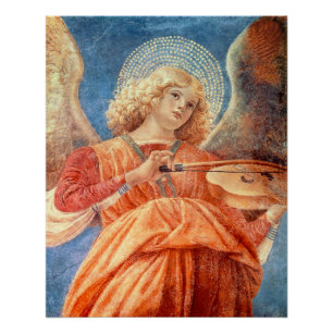 Musical angel playing the violin fresco poster