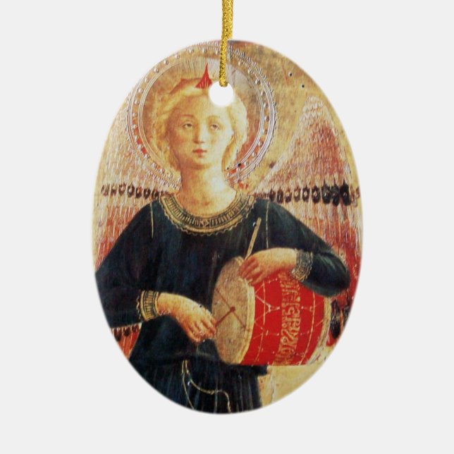 MUSICAL ANGEL  Ruby Gem stone Ceramic Tree Decoration (Front)