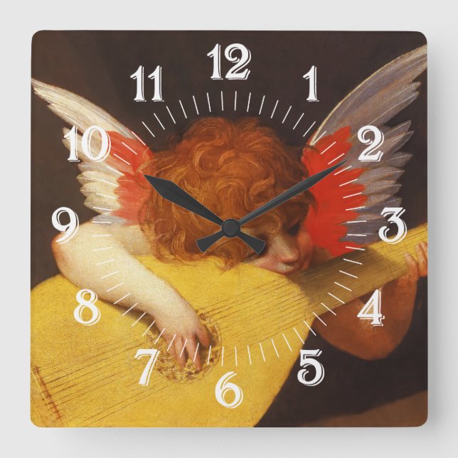 Musical Angel Vintage Square Wall Clock (Front)